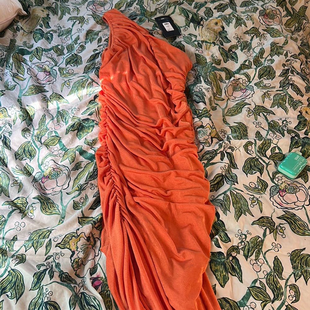 Orange one shoulder a line dress